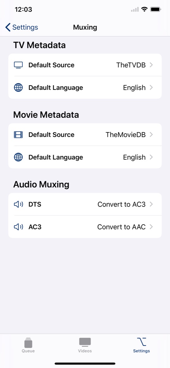 Mux settings