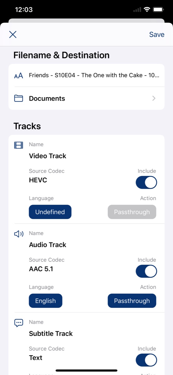 Choosing the tracks of a video